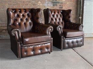 Brown Leather Chesterfield Club Chairs