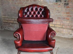 Burgundy Leather Chesterfield Wing Chair.