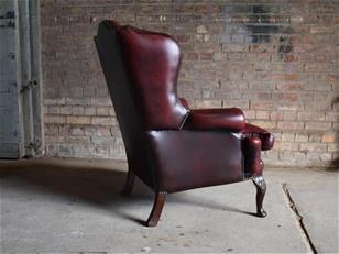 Burgundy Leather Chesterfield Wing Chair.